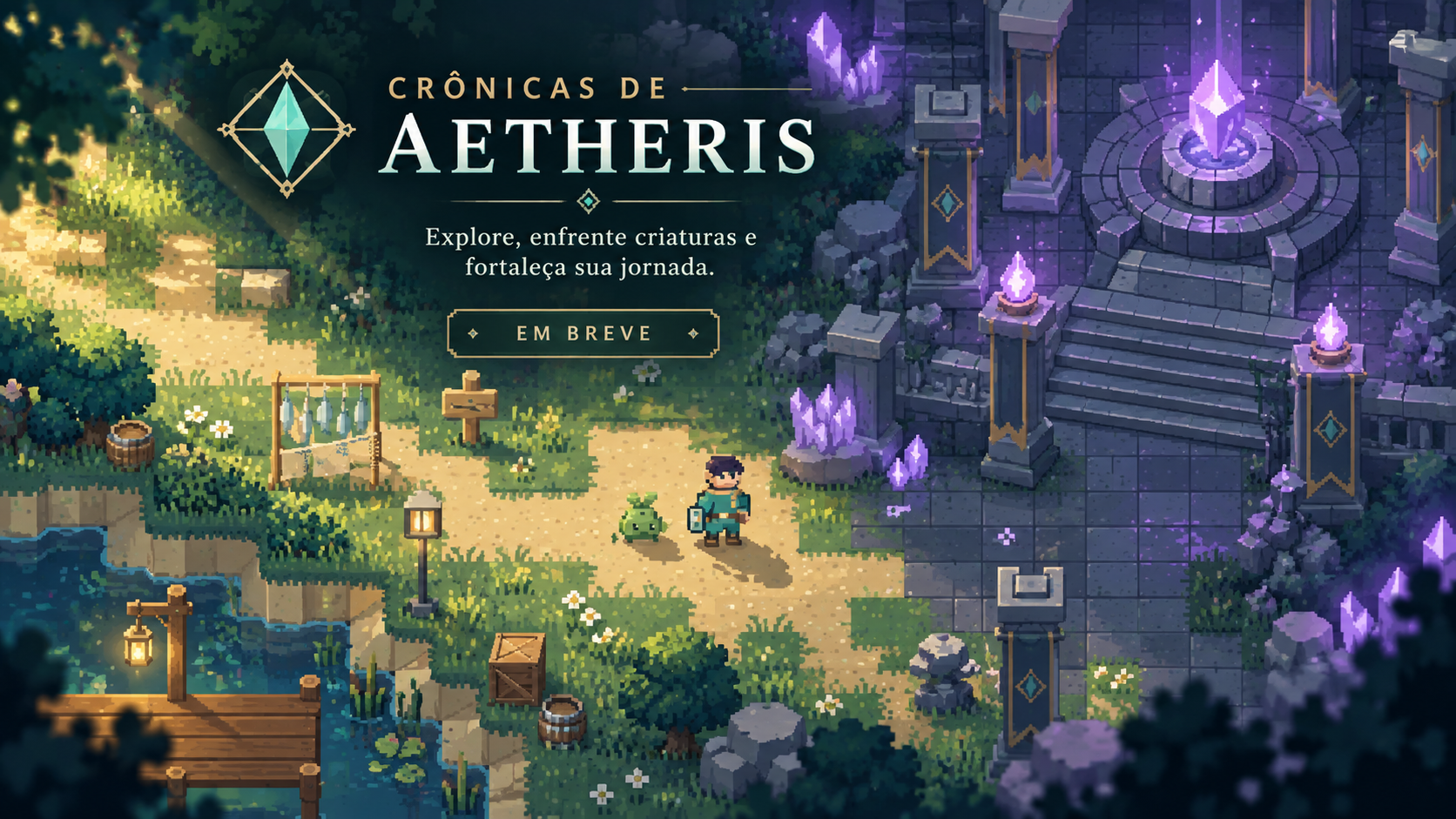 Crônicas de Aetheris: explore, enfrente criaturas e fortaleça sua jornada. Em breve.